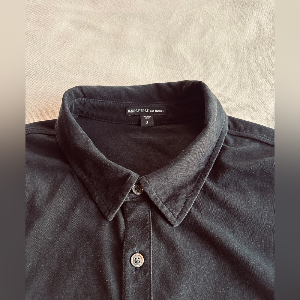JAMES PERSE Solid Cotton Full Button Down Black Shirt | Mens 3 - Picture 7 of 10